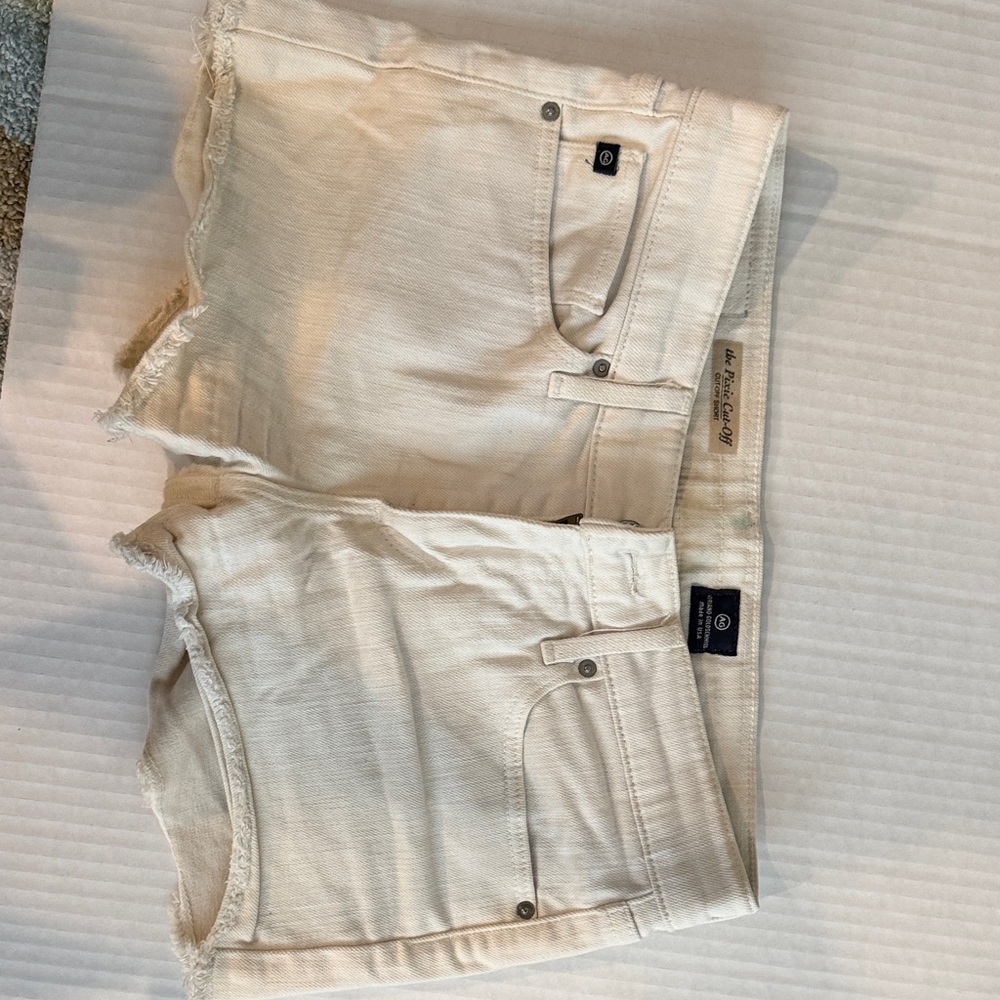 AG Adriano Goldschmied Cream Cut-Off Shorts